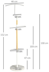 Cabide de Pé Cabide para Casacos com 2 Barras para Pendurar 2 Prateleiras de Armazenamento e Base de Mármore para Dormitório Corredor Entrada 46x35x15