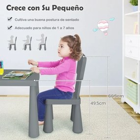 Conjunto com mesa e 2 cadeiras para crianças para comer, desenhar ou estudar 76,5 x 54,5 x 49,5 cm Cinza