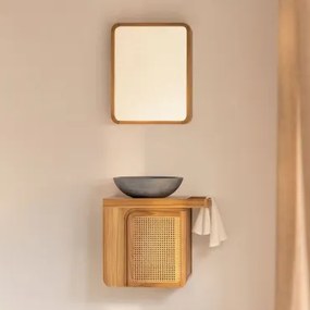 Conjunto De Móvel De Casa De Banho Suspenso 60x40 Cm Em Madeira De Teca Georgy Madeira De Teca & Cimento Cinzento Redondo Ø40 Cm Tarsis - Sklum