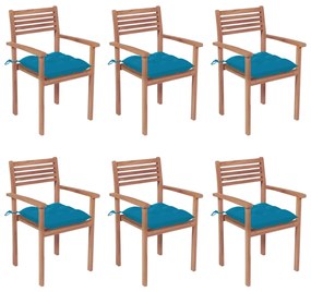 Cadeiras de jardim empilháveis c/ almofadões 6 pcs teca maciça