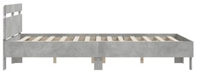 Estrutura cama cabeceira e luzes LED 140x190cm cinzento cimento