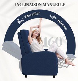 Poltrona relax, poltrona reclinável de sala, poltrona de relaxamento - encosto ajustável até 160°, apoio para os pés integrado azul