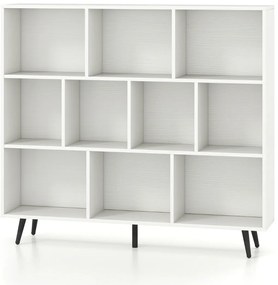 Estante de 3 níveis com 10 cubos, 4 pés de metal e dispositivo anti-capotamento para sala de estar ou escritório 120 x 24 x 107 cm branco