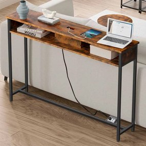 Mesa consola com 2 tomadas e 2 portas USB 25 x 120 x 81,1 cm Castanho Vintage e Preto