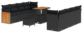 Conjunto de Sofá de Jardim vidaXL de 11 Peças com Almofadas Preto Vime