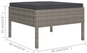 10 pcs conjunto lounge de jardim c/ almofadões vime PE cinzento