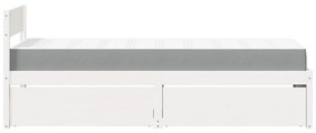 Cama com gavetas e colchão 90x190 cm pinho maciço branco