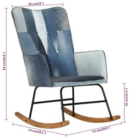 Cadeira de baloiço remendos lona azul denim