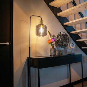 Candeeiro de pé design preto com dourado e vidro fumê - Zuzanna