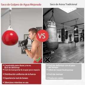 Saco de boxe com água de 45 cm e 50 kg com corrente metálica ajustável, mangueira de injeção de água, soco de boxe para adultos, vermelho e branco