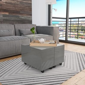 vidaXL Mesa de centro 60x60x35 cm contraplacado cinzento brilhante