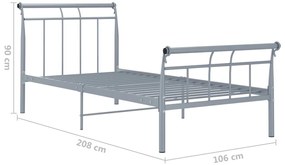 Estrutura de cama 100x200 cm metal cinzento
