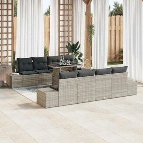 vidaXL Conjunto de Sofá de Jardim em 7 Peças com Almofadas Cinza Claro em Rattan