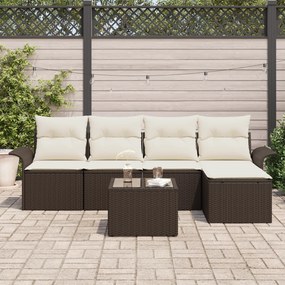 Conjunto de Sofá de Jardim de 5 Peças com Almofadas Cinza em Vime Poli