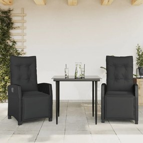 vidaXL 3 pcs conjunto de jantar p/ jardim c/ almofadões vime PE preto
