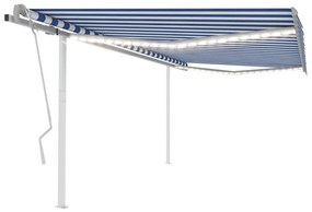 Toldo retrátil manual com luzes LED 4x3,5 m azul e branco