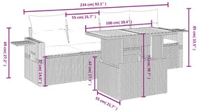 5 pcs conjunto sofás de jardim com almofadões vime PE preto