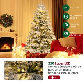 Árvore de Natal artificial com luzes LED brancas quentes e base de montagem fácil - 180 cm verde e branco