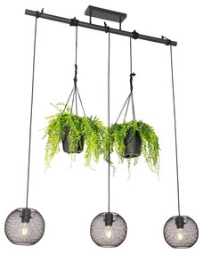 Candeeiro de suspensão industrial preto 3 luzes - Flor Industrial