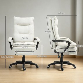 Cadeira de Secretária com Massagem, Altura Ajustável, Encosto Reclinável, Apoio para os Pés e Rotação 360°, Creme