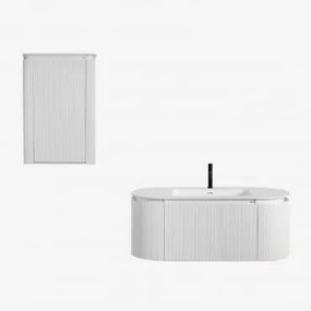 Conjunto De Móveis De Casa De Banho Em Madeira Com Lavatório Integrado Carsone Branco & Branco & Sem Espelho & Preto ↑20 - Sklum