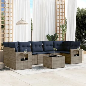 vidaXL 8 pcs conjunto sofás p/ jardim c/ almofadões vime PE cinzento