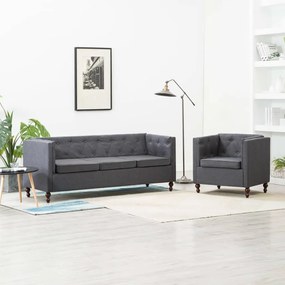 vidaXL Conj. sofás chesterfield 2 pcs estofos tecido cinzento-escuro