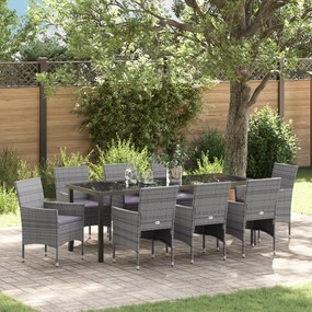 vidaXL Conjunto de Jantar para Jardim 9 Peças Cinza Vime Polipropileno