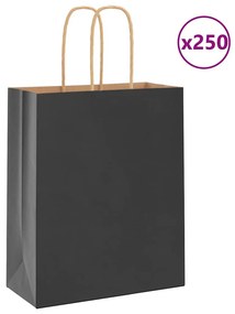 vidaXL Sacos de papel 250 unid com alças preto 18x8x22 cm