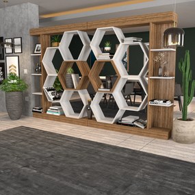 Estante Sueno – Branco/Nogueira – 140x29,6x177,4 cm