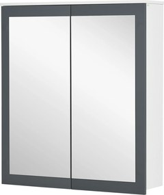 Kleankin Armário Casa de Banho Espelho 2 Portas Prateleiras Ajustáveis Design Moderno 69x17x75,5 cm Branco e Cinza | Aosom Portugal