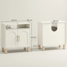 Móvel de casa de banho para lavatório (NÃO INCLUIDO), de 2 portas com prateleira ajustável, 60 x 30 x 63 cm, branco