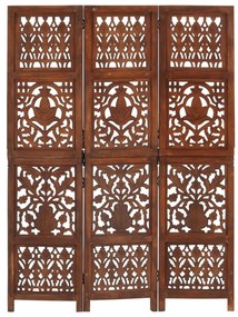 Biombo esculp mão 3 painéis 120x165cm mangueira maciça castanho