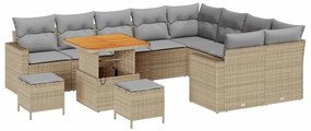 Conjunto de sofá de jardim de 12 peças com almofadas bege em rattan si