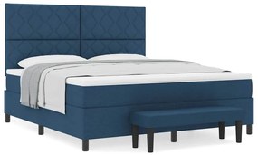 Cama Box Spring com Colchão &amp; Banco Azul 180x200 cm Tecido