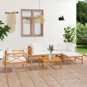 vidaXL 6 pcs conj. lounge de jardim + almofadões cor creme teca maciça