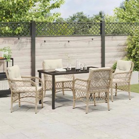 Conjunto de Jantar de Jardim 5 Peças com Almofadas Beiges em Rattan Si
