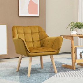 Poltrona Moderna Poltrona de Leitura Estofada em Veludo com Assento Amplo Pés em Madeira  67x61,5x71 cm Amarelo mostarda