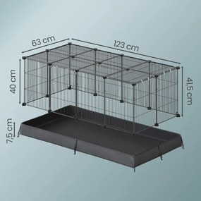 Gaiola com porta dupla para pequenos animais123 x 63 x 41,5 cm, para coelhos e porquinhos-da-índia Preto