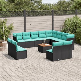 vidaXL 13 pcs conjunto de sofás de jardim com almofadões vime PE preto