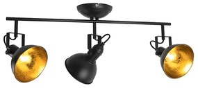 Barra de focos industrial preto/ouro 3-luzes - TOMMY Industrial