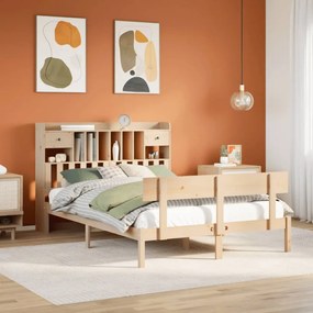 vidaXL Cama com estante sem colchão 140x200 cm pinho maciço
