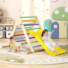 Conjunto de escalada triangular dobrável com escorrega para crianças e barras de madeira de faia Ginásio de interior multicolorido