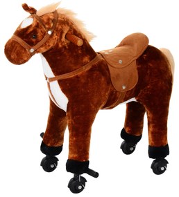 Cavalo de Brinquedo para Crianças de +3 Anos com Rodas Sons e Estrutura de Metal Carga 60kg 65x28x75 cm Castanho