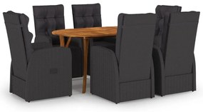 vidaXL 7 pcs conjunto de jantar para jardim preto