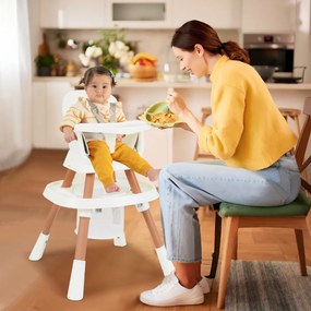 Cadeira alta Refeição conversível para bebés 16 em 1 com bandeja removível e arnês de 5 pontos Assento elevatório Mesa para blocos de construção Branc