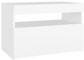 Mesa de cabeceira &amp; luzes LED 60x35x40 cm deriv. madeira branco