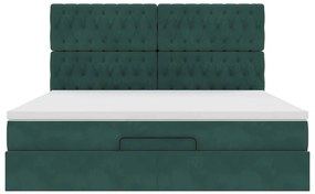 Estrutura de cama otomana com colchão verde escuro veludo