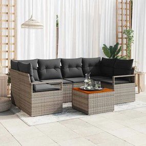 Conjunto de Sofá de Jardim vidaXL com Almofadas Cinza Vime Acácia