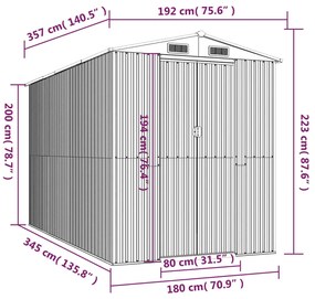 Abrigo de jardim 192x357x223 cm aço galvanizado verde